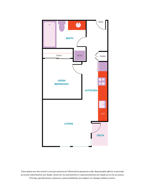 a floor plan of a studio apartment with a bedroom and a living room